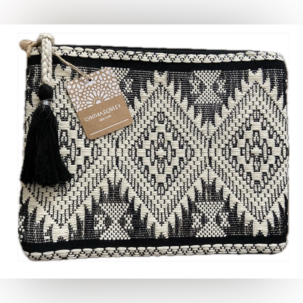 Cynthia Rowley Women’s Embroidered Boho Pouch Clutch Bag Tassel